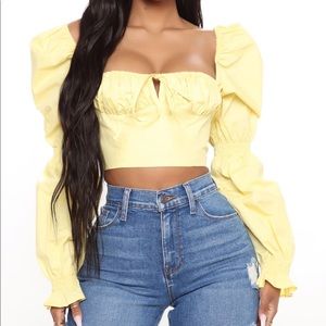 NWT Fashionova Yellow Cropped Blouse